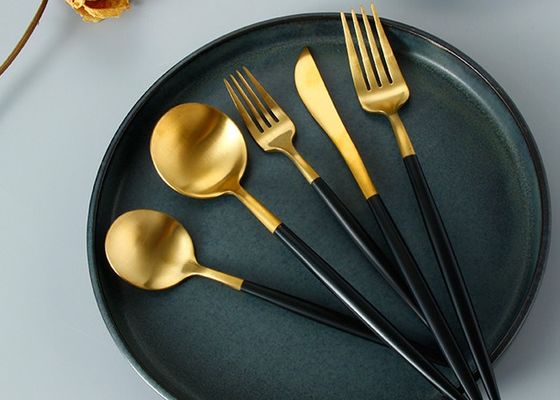 20pcs SUS304 Gold Plated Eating Utensils With Black Handle